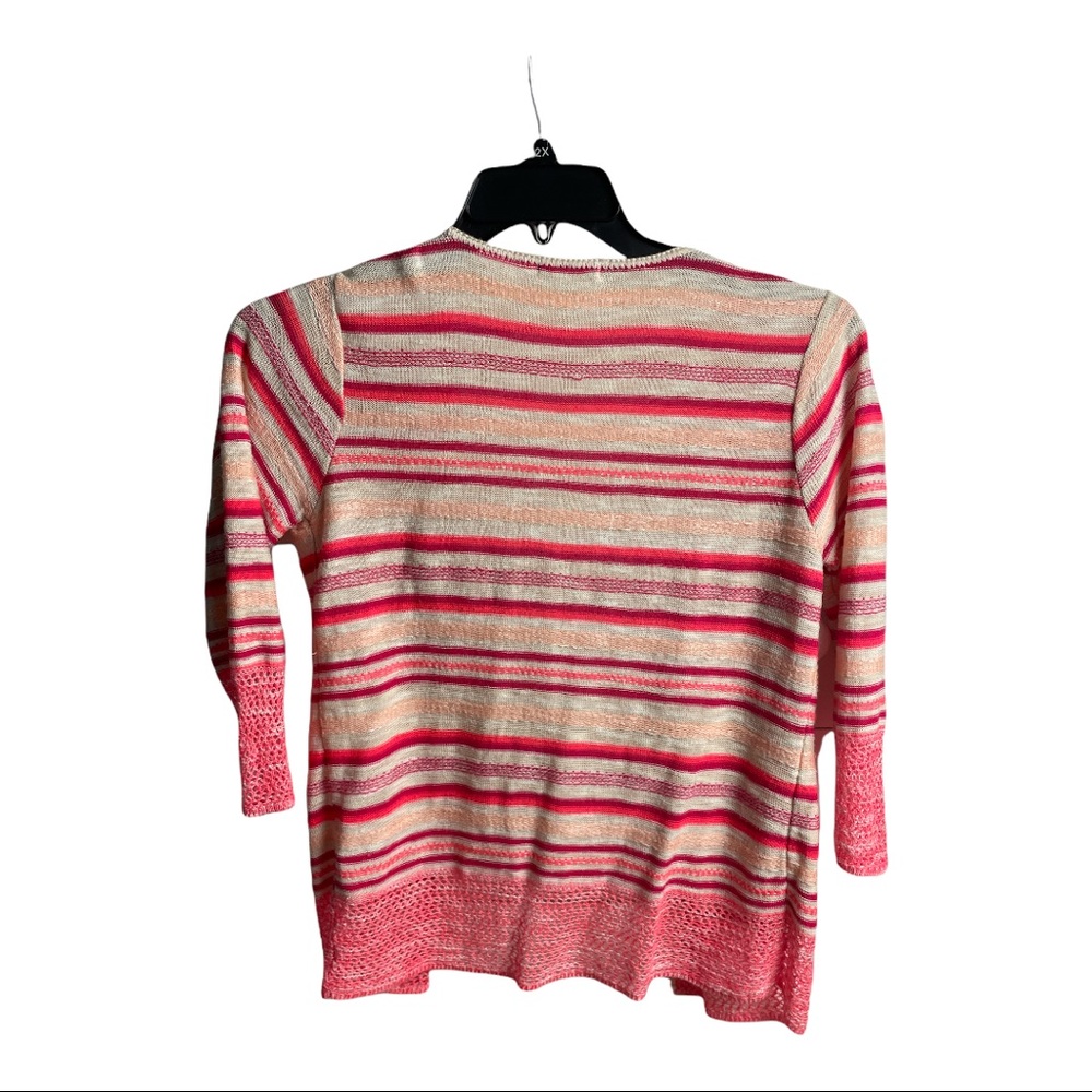 Women’s Maurices Cream and Coral Striped Cardigan Sweater Size M - Picture 2 of 9